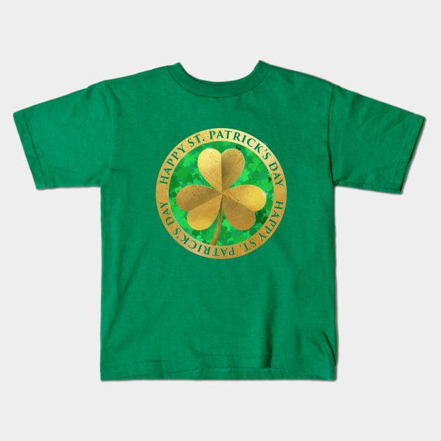 St. Patrick's Gold Clover Kids T-Shirt by Dashu